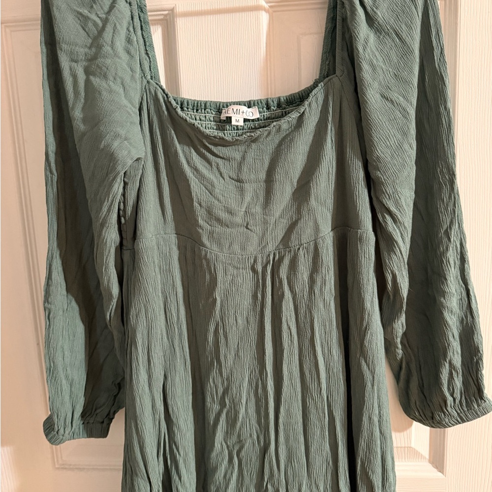 Emilio Sage Green Midi Dress with Long Sleeves
